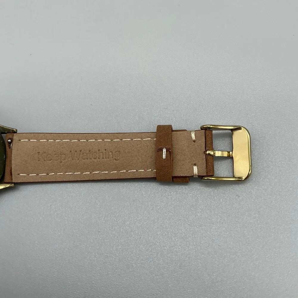 Fossil Unisex Watch 34mm Cream Recycled Paper Dial Brown Leather New Battery